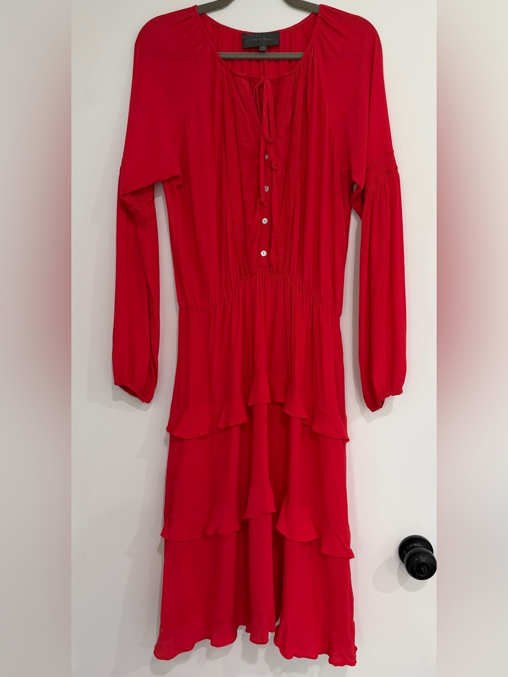Anthropologie Sunday in Brooklyn Red Long Sleeves Peasant Dress Size Medium